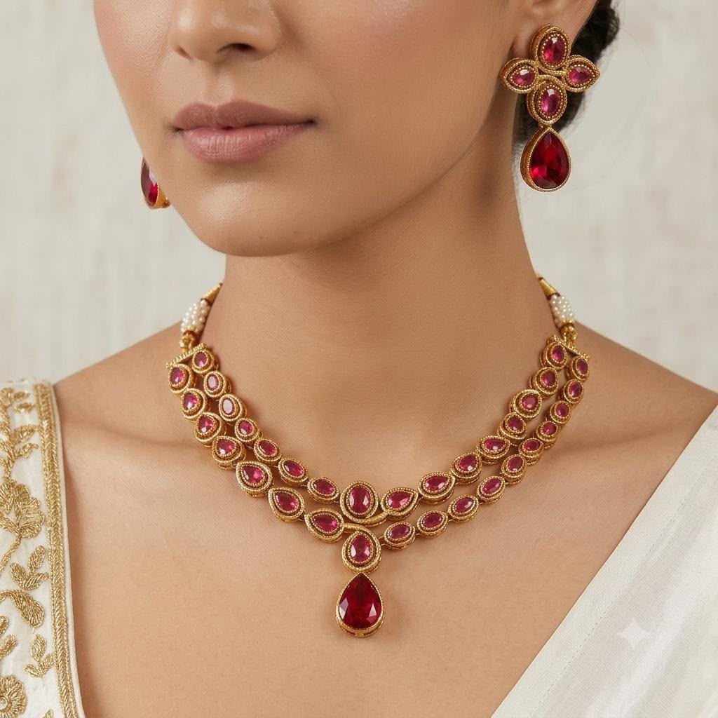 Turquoise Teardrop Statement Necklace Set with Matching Earrings | Elegant Ethnic Jewelry