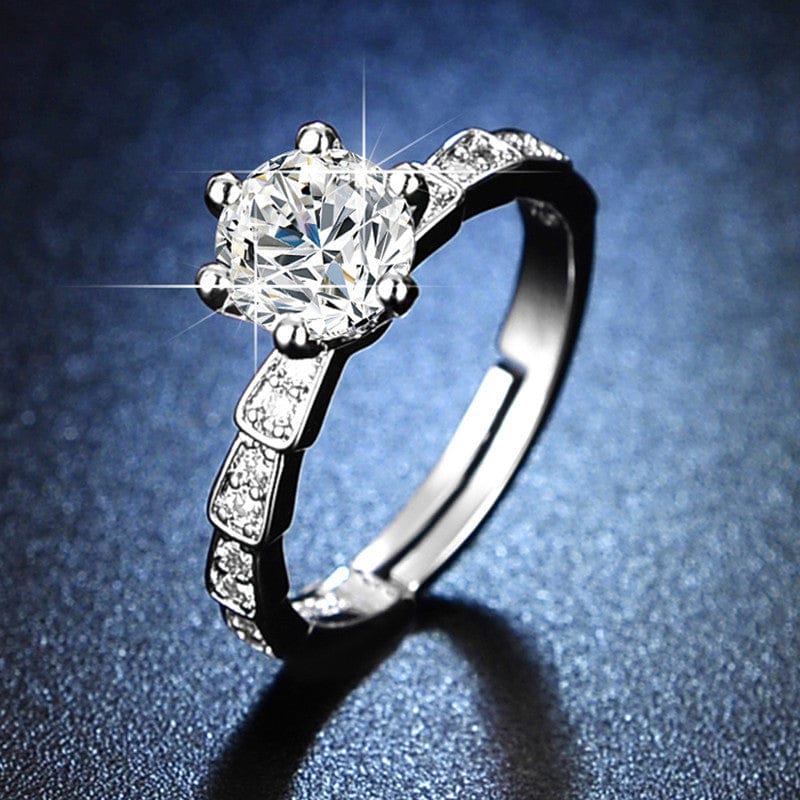 Silver Plated American Diamond Studded Anti Tarnish Adjustable Solitaire Finger Ring for Women | Engagement, Promise & Party Wear